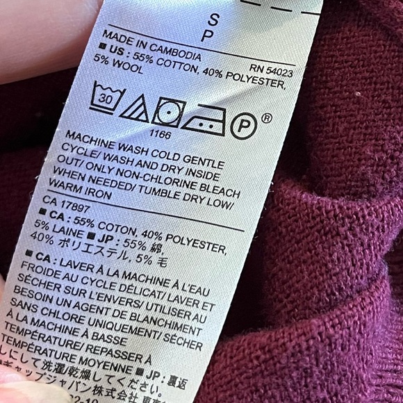 Banana Republic Long Puff Sleeve Burgundy Square Neck Crop Sweater Small - Picture 7 of 9